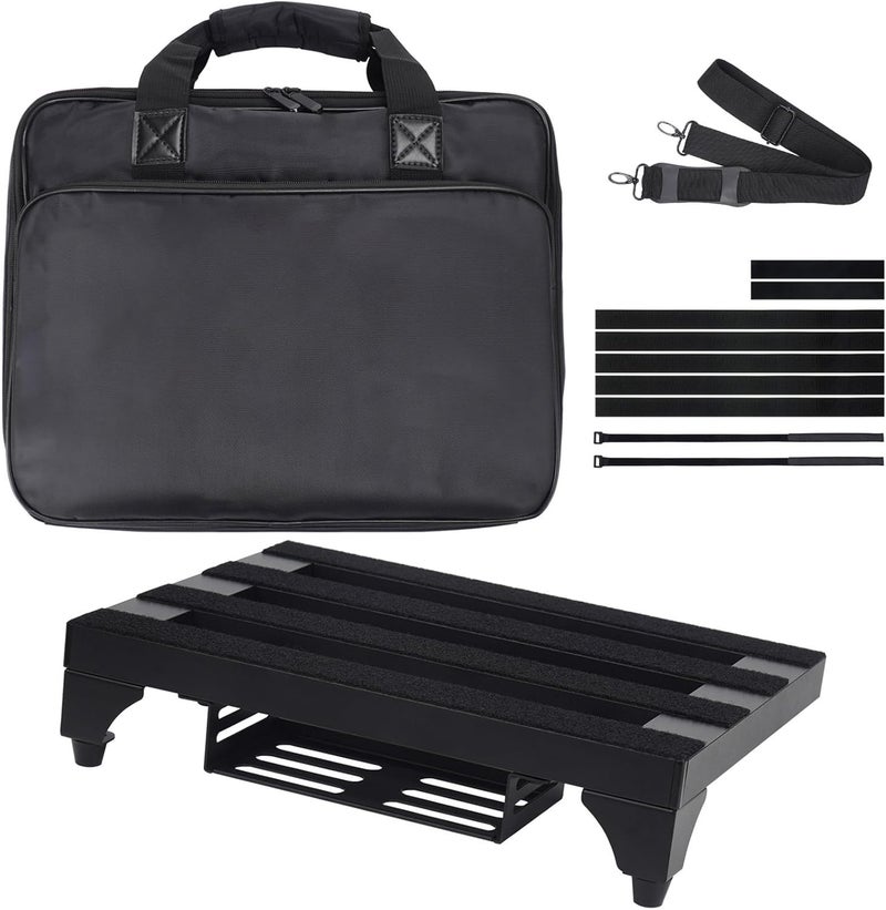 Soyan 14" x 10.6" Aluminum Alloy Guitar Pedal Board with Power Supply Tray, Carry Bag & Mounting Tapes Included (Black, APB-14BK) - Image 1